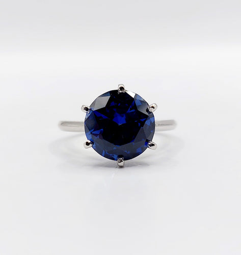 Bague 53.5 Bague solitaire Art déco en platine et saphir synthétique 4,50 carats 58 Facettes A04624