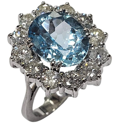 Bague 55 Bague LADY DI Cluster en or blanc, topaze bleu ciel et diamants 2,5 ct 58 Facettes Q876A