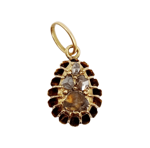Pendentif Pendentif victorien or jaune, poire et diamants taille rose (circa 1870) 58 Facettes A06250