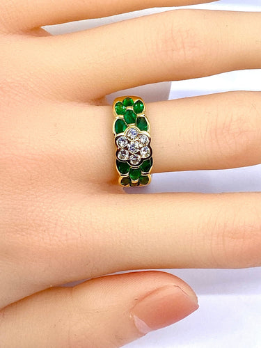 Bague 53 Bague jonc en or jaune, émeraudes navettes et diamants 58 Facettes AB576 bis