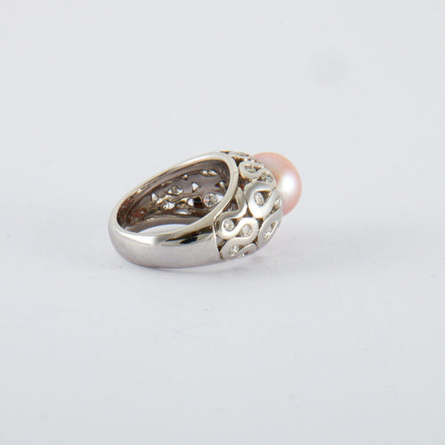 Bague 52.5 Bague Jonc Perle Rose Diamants 58 Facettes