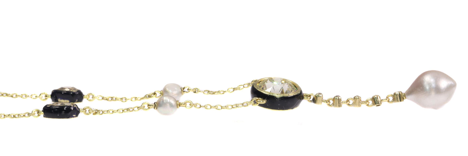 Collier Collier exquis en or avec diamants (5,28 carats) et perles des années 1850 58 Facettes 21007-0051
