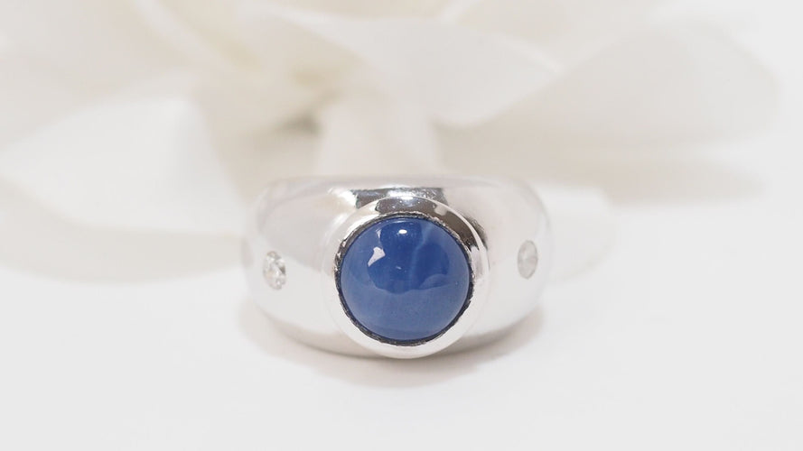 Bague 51.5 Bague jonc en or blanc et saphir étoilé 58 Facettes 32559