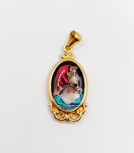 Pendentif style Art Nouveau or rose, émail jeune fille Limoges 58 Facettes A06216