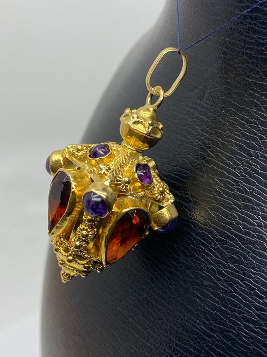 Pendentif Pendentif breloque en or jaune 18 carats, citrines et amethystes 58 Facettes AB329