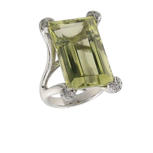 Bague 55.5 Bague en or blanc, quartz citron 31,20 carats, diamants naturels 58 Facettes AG-20X1597