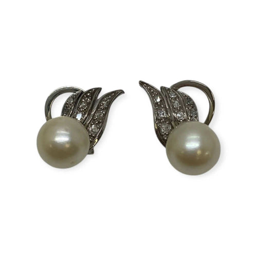 Boucles d'oreilles Boucles d’oreilles diamants et perle, or blanc 58 Facettes 330085714