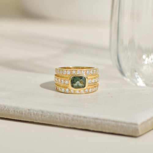 Bague 53 Bague luxueuse en or jaune avec diamants et tourmaline 58 Facettes 2403