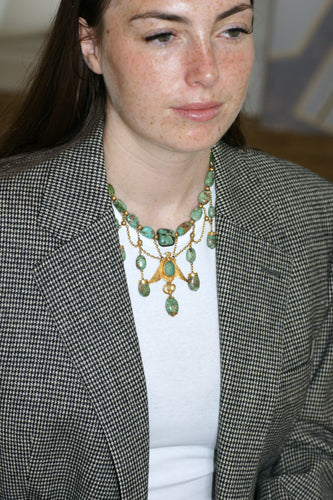Collier Collier Ancien Néo Egyptien Or Jaune et Turquoises 58 Facettes