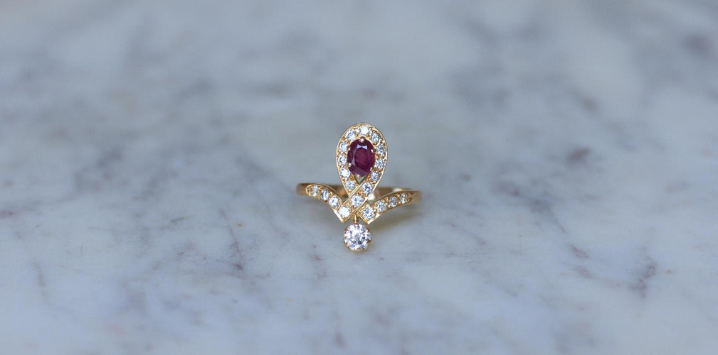 Bague 53 Bague Duchesse Diamants et Rubis sur Or Jaune 58 Facettes