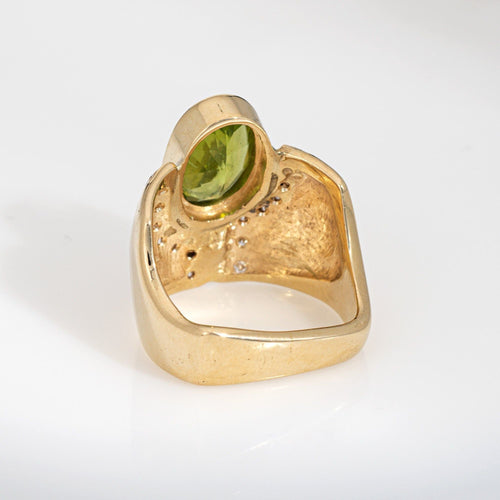 Bague 52 Bague cigare en or jaune 14 carats avec péridot et diamants, taille 7,5, style vintage, bijouterie fine 58 Facettes G13923