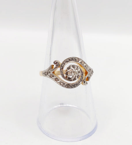 Bague 56 Bague tourbillon antique en or 18k et platine, diamant taille ancienne et diamants roses 58 Facettes A06434