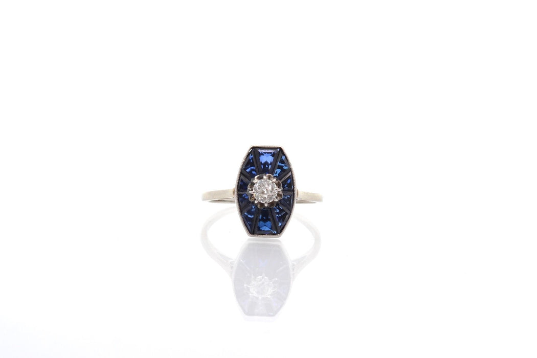 Ring Art Deco diamond and synthetic sapphires