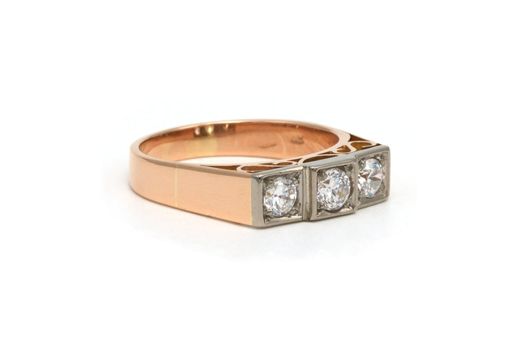 Bague 55 Bague Art Déco en or jaune et blanc 18 carats sertie de diamants 58 Facettes 22095