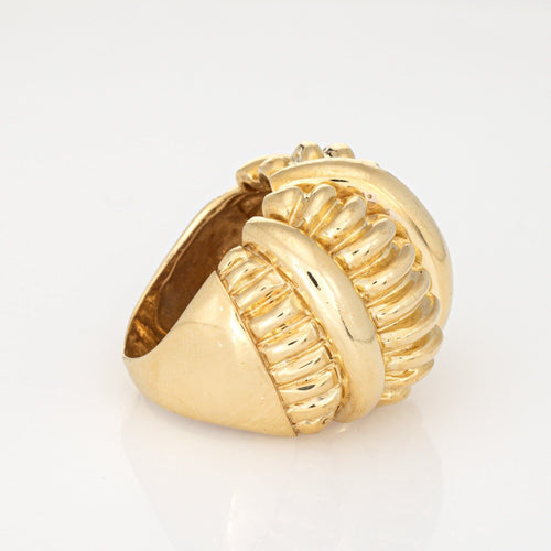 Bague Bague dôme vintage des années 80 sculptée en or jaune 18 carats, large bande, taille 7, bijoux de succession 58 Facettes G14029