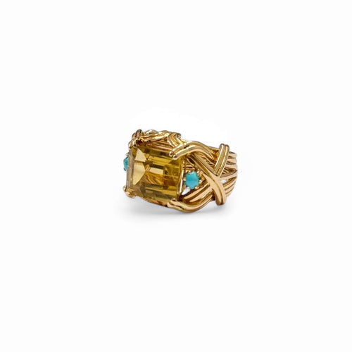Bague Bague cocktail citrine et turquoise 58 Facettes