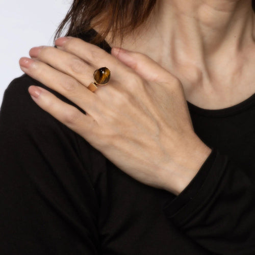 Bague 53 Bague 2 en 1 Vintage Or Jaune Lapis Lazuli Oeil de Tigre 58 Facettes G13454