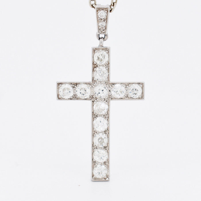 Collier Pendentif sur chaîne croix Art Déco diamants 58 Facettes 363