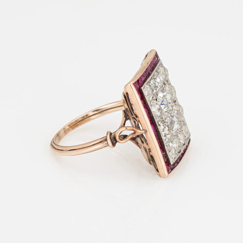 Bague 54 Bague Art Déco en or jaune 14 carats avec diamants et rubis de 2,50 ct, taille carrée, taille 6,75 58 Facettes G13553