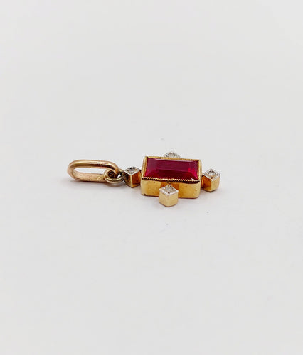 Pendentif Pendentif art déco en or 18k rubis synthétique et diamants taille rose 58 Facettes A06476