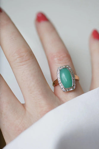 Bague 54 Bague Art Deco Chrysoprase Diamants 58 Facettes