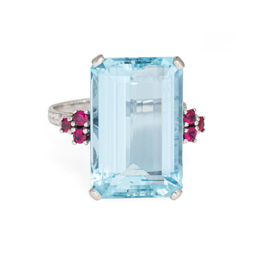 Bague 54.5 Bague en platine avec rubis aigue-marine 12 carats 58 Facettes G13868