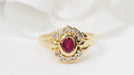 Bague 53 Bague marguerite en or jaune, rubis et diamants 58 Facettes 22842