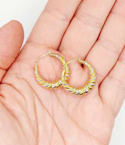 Boucles d'oreilles Créoles vintage or blanc et or jaune 58 Facettes A05948