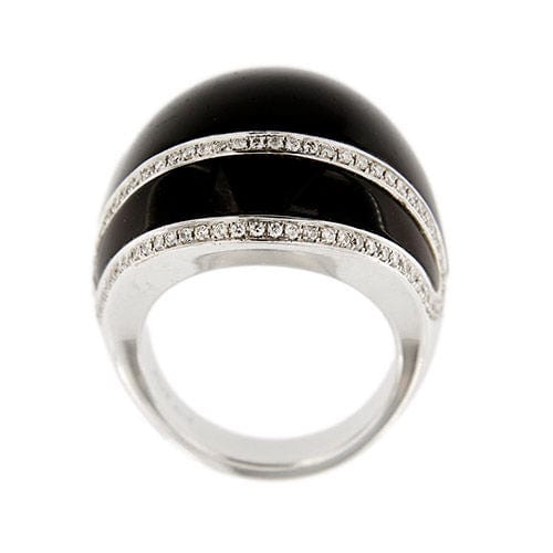 Bague 56 CHIMENTO - Bague à bande bombée avec onyx et diamants 58 Facettes 30476
