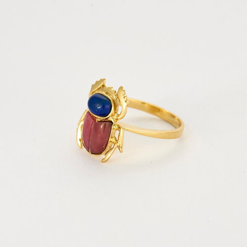 Bague 51 Bague or jaune à motif de scarabé, lapis lazuli et rhodonite 58 Facettes MON08662