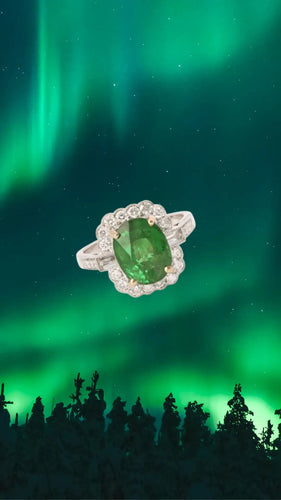 Bague 53.5 Bague Pompadour grenat Tsavorite 4.54 carats, diamants 58 Facettes B376