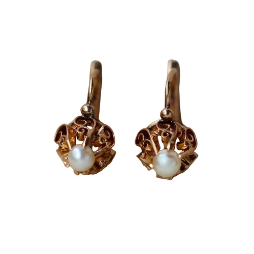 Boucles d'oreilles Paire de Dormeuse Perle et Or Rose 58 Facettes A11656