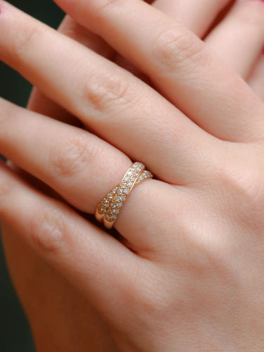 Bague 52 Bague double vintage en or jaune et diamants 58 Facettes J125