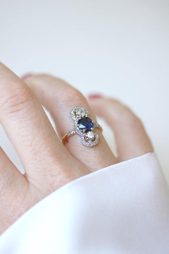 Bague 54.5 Bague Belle Époque en Or jaune, Saphir et Diamants 58 Facettes