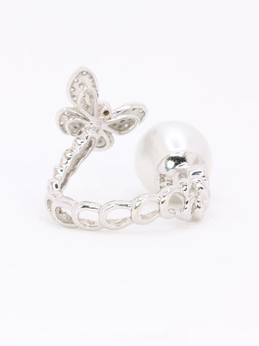 Pierścionek Toi & Moi Perła & Motyl biały złoto diamenty 