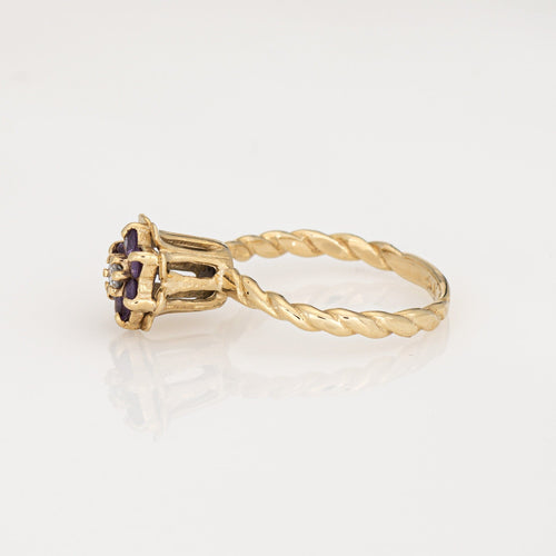 Tulpenring aus Gelbgold und Amethyst-Diamanten 