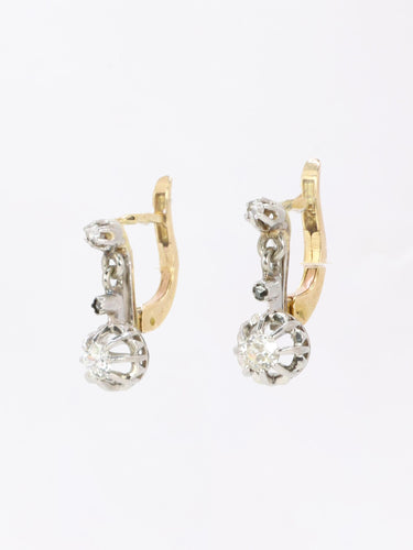 Boucles d'oreilles Dormeuses anciennes diamants coussin 0,5 carat 58 Facettes 1130.6