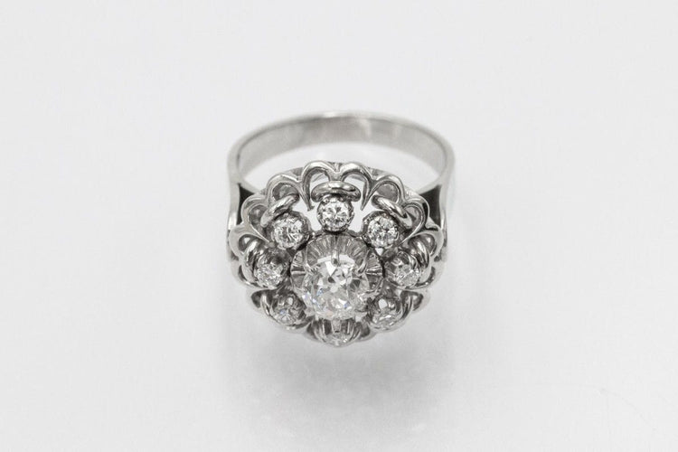 Bague 51 Bague en or blanc et platine sertie de diamants, milieu du XXe siècle 58 Facettes 11256