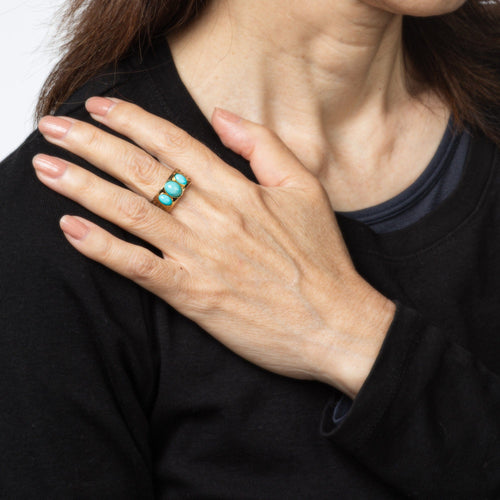 Bague 46 Bague en or jaune 14 carats avec bande flexible turquoise et maille fine, tailles 6,5 à 10 58 Facettes G13916