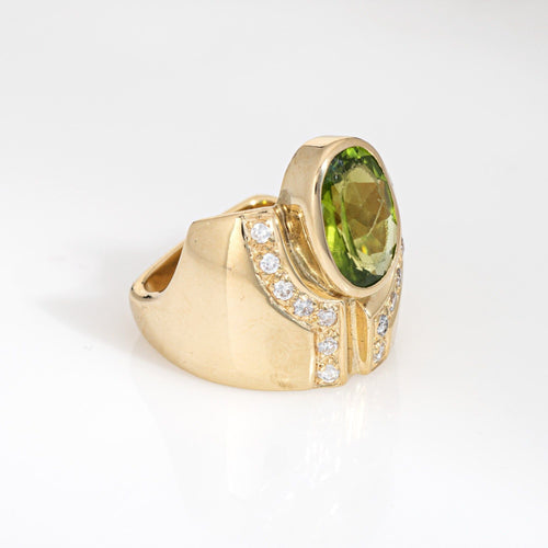 Bague 52 Bague cigare en or jaune 14 carats avec péridot et diamants, taille 7,5, style vintage, bijouterie fine 58 Facettes G13923