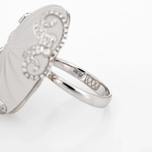 Bague 53 Bague papillon en cristal de roche et diamant Estate, bijoux de cocktail en or blanc 14 carats 58 Facettes G12631