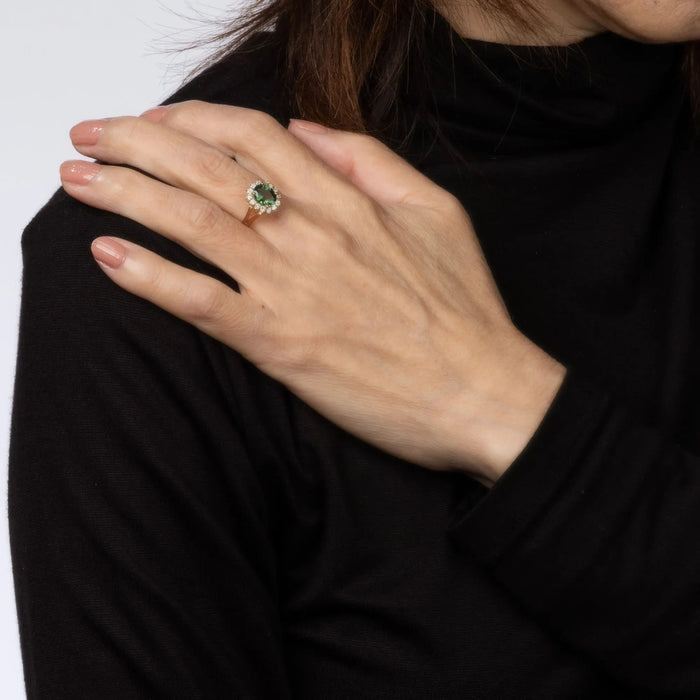 Grüner Turmalin-Diamant-Ring, Vintage-Gold-Prinzessin-Edelstein-Verlobungsring