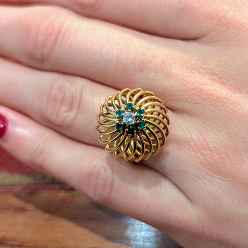 Bague 48 Bague en Or Jaune, Diamant et Pierres Vertes 58 Facettes 32611