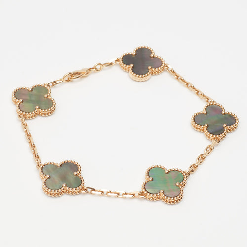 Bracelet Bracelet Van Cleef & Arpels Special Order Vintage Alhambra 5 motifs nacre grise en or rose 58 Facettes