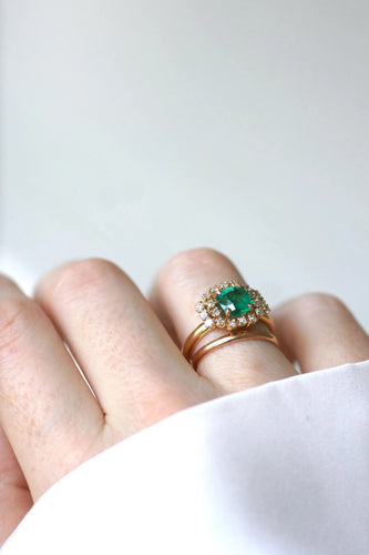 Bague 56 Bague Or Jaune Emeraude 1,52 Ct et Diamants 58 Facettes