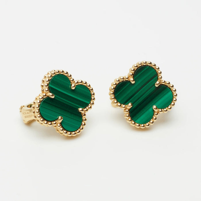 Boucles d'oreilles Van Cleef & Arpels - Boucles d’oreilles Vintage Alhambra Malachite en or jaune 58 Facettes