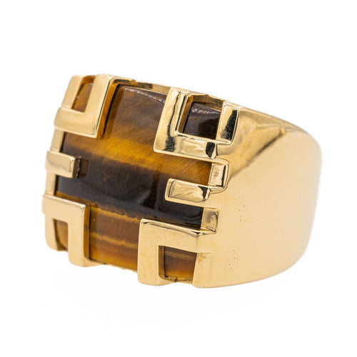 Bague 55 Cartier Bague Chevalière Yjing Or jaune oeil de tigre 58 Facettes 3121450CN