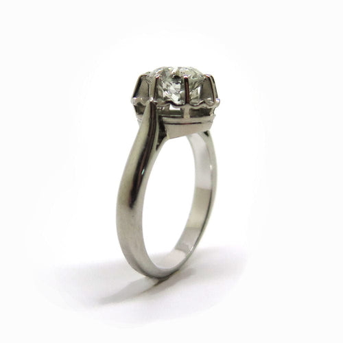 Bague solitaire or blanc diamant 1,58 carat 58 Facettes 26/6