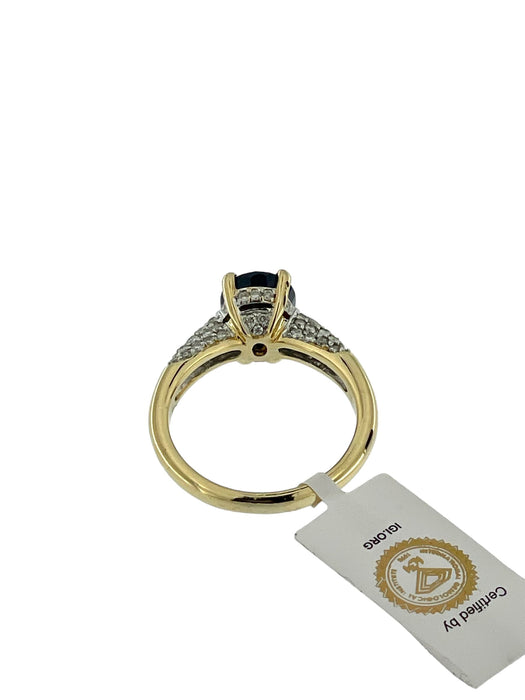 Cocktail ring in yellow and white gold, diamonds and sapphires