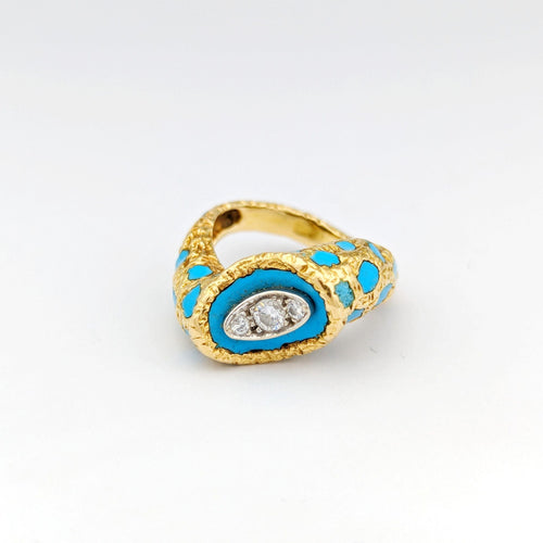 Bague 52 Bague en or jaune, diamants et turquoise 58 Facettes 32397